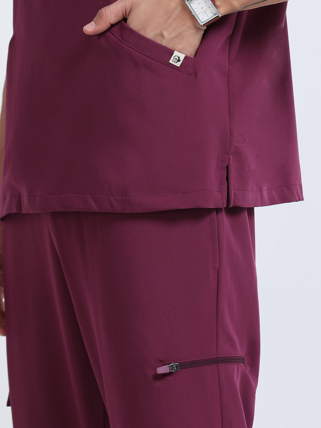 Side Pocket with Med House Icon Badge & Zippered Thigh Pocket