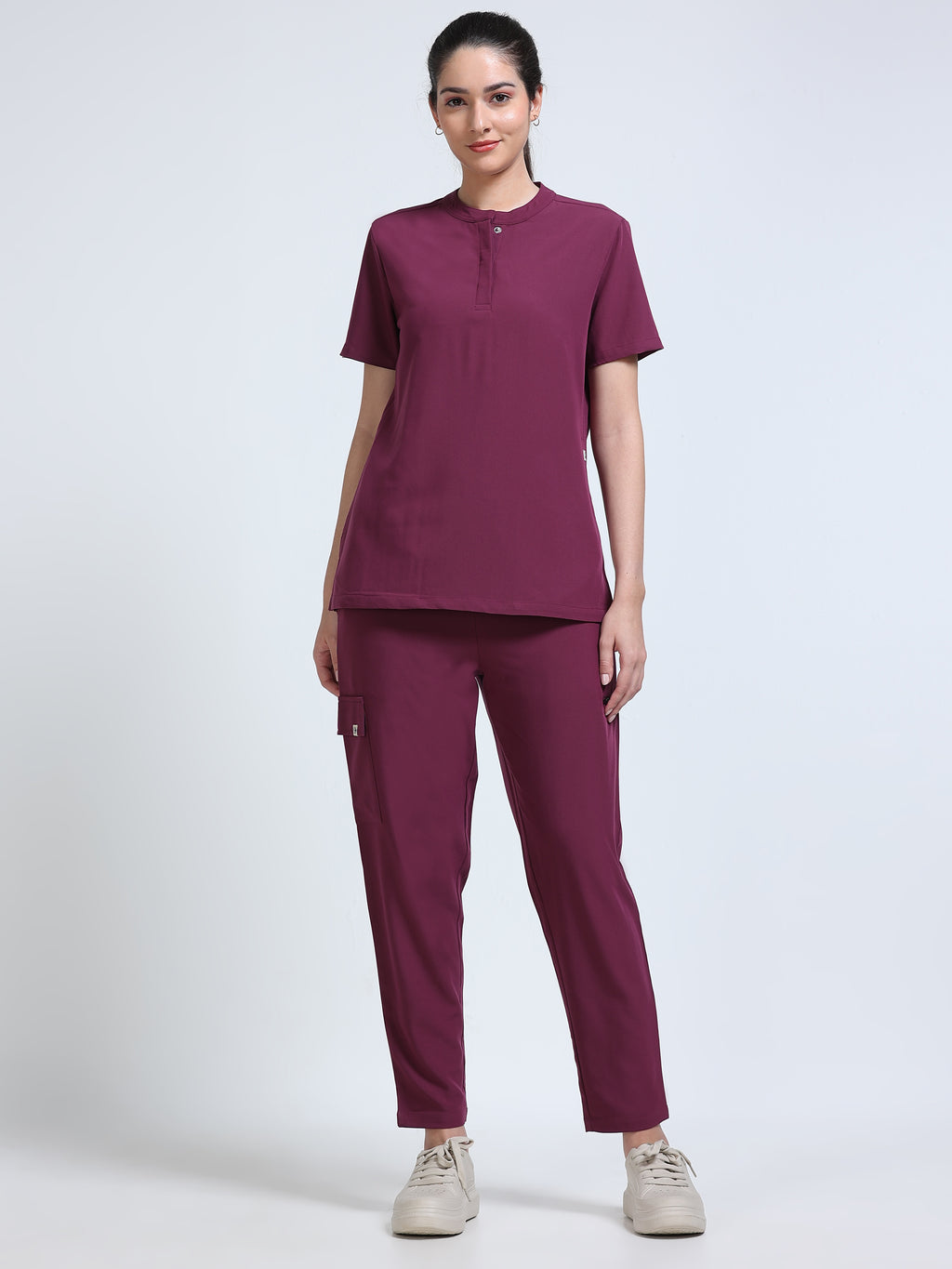 Med House Women Wine Scrub Top - Full Set Front