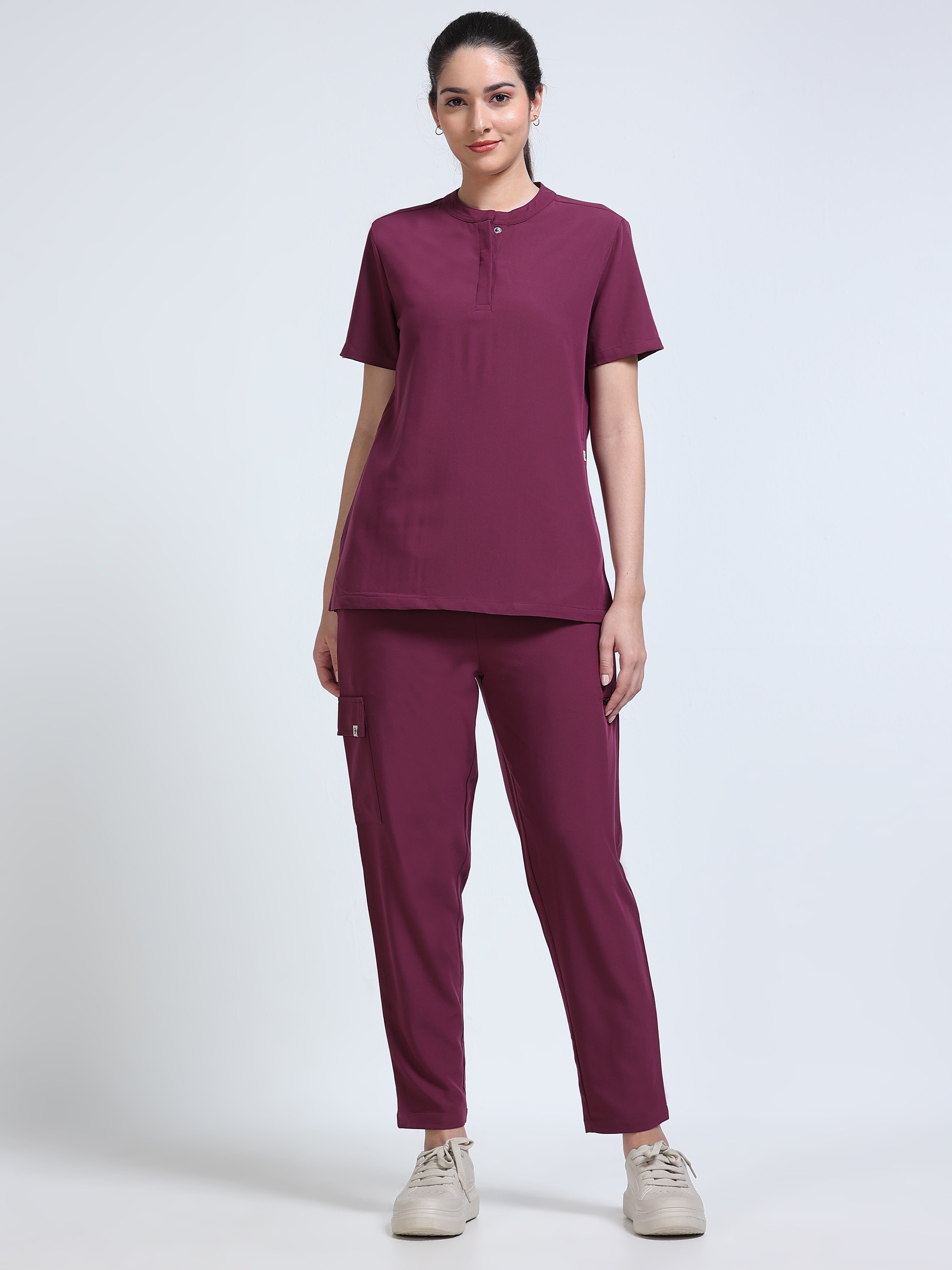 Med House Women Wine Scrub Top - Full Set Front