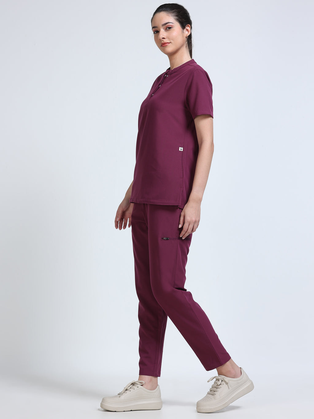 Med House Women Wine Scrub Top - Full Set Side