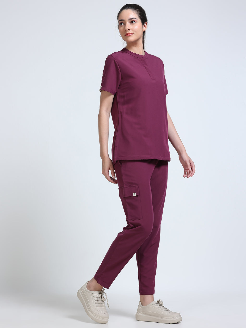 Med House Women Wine Scrub Top - Back View