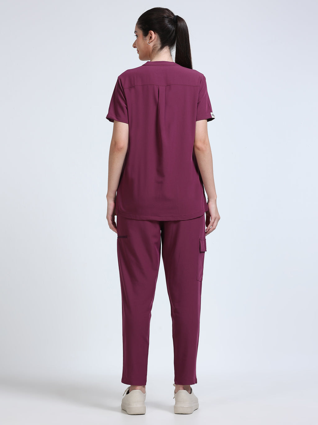 Med House Women Wine Scrub Top - Brand Label