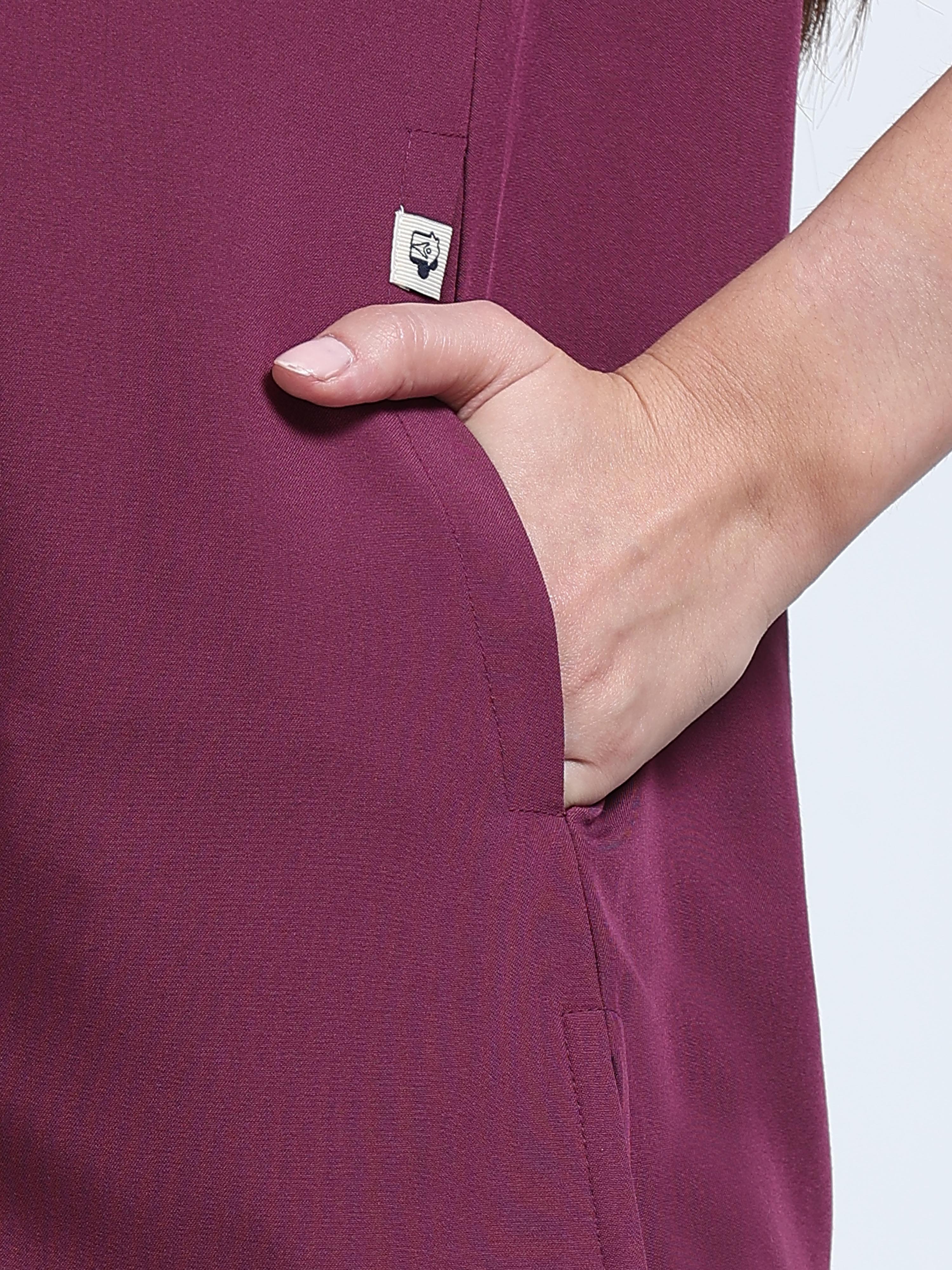 Med House Women Wine Scrub Top - Pocket Detail