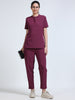 MedAir Women Wine Mandarin Collar Scrub Set