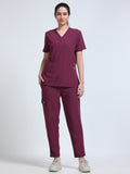 Med House Women Wine V-Neck Scrub Set - Front Full View