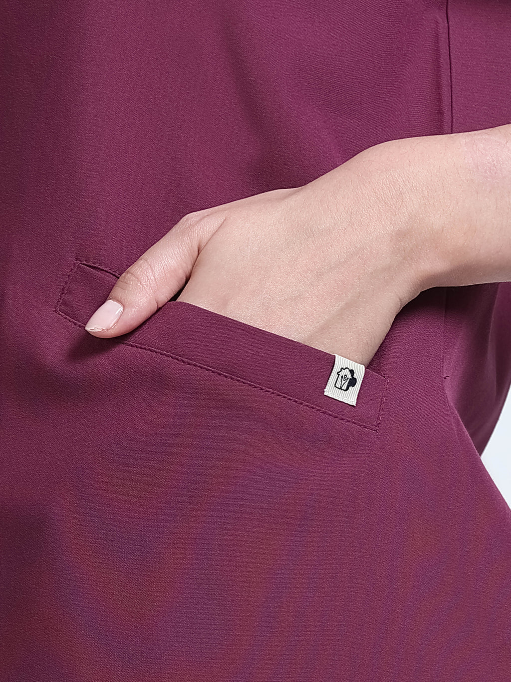 Med House Women Wine V-Neck Scrub Set - Side Pose