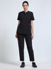 MedAir Women Black Mandarin Collar Scrub Set