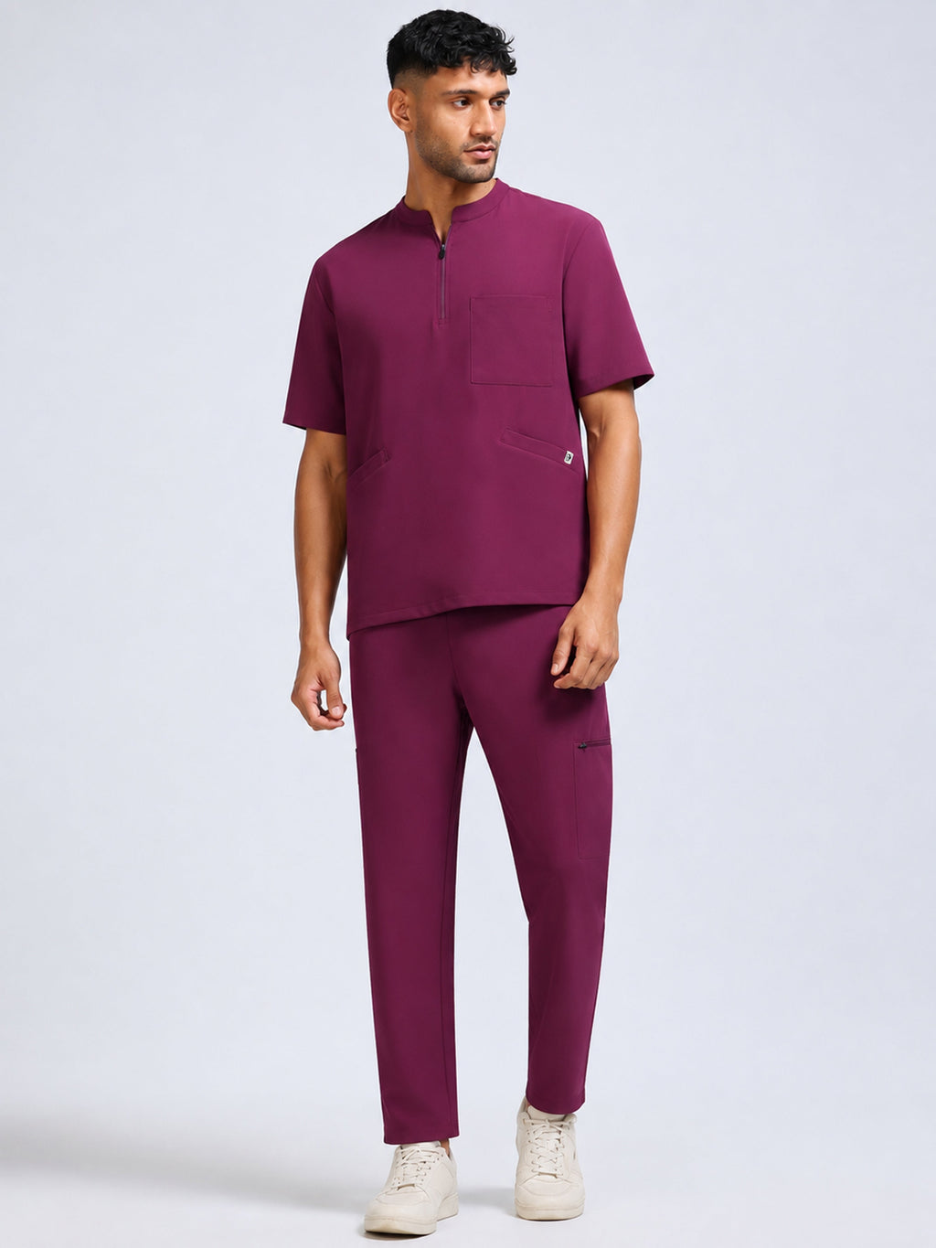 MedAir Men Black Half-Zip Collar Scrub Set - Front View