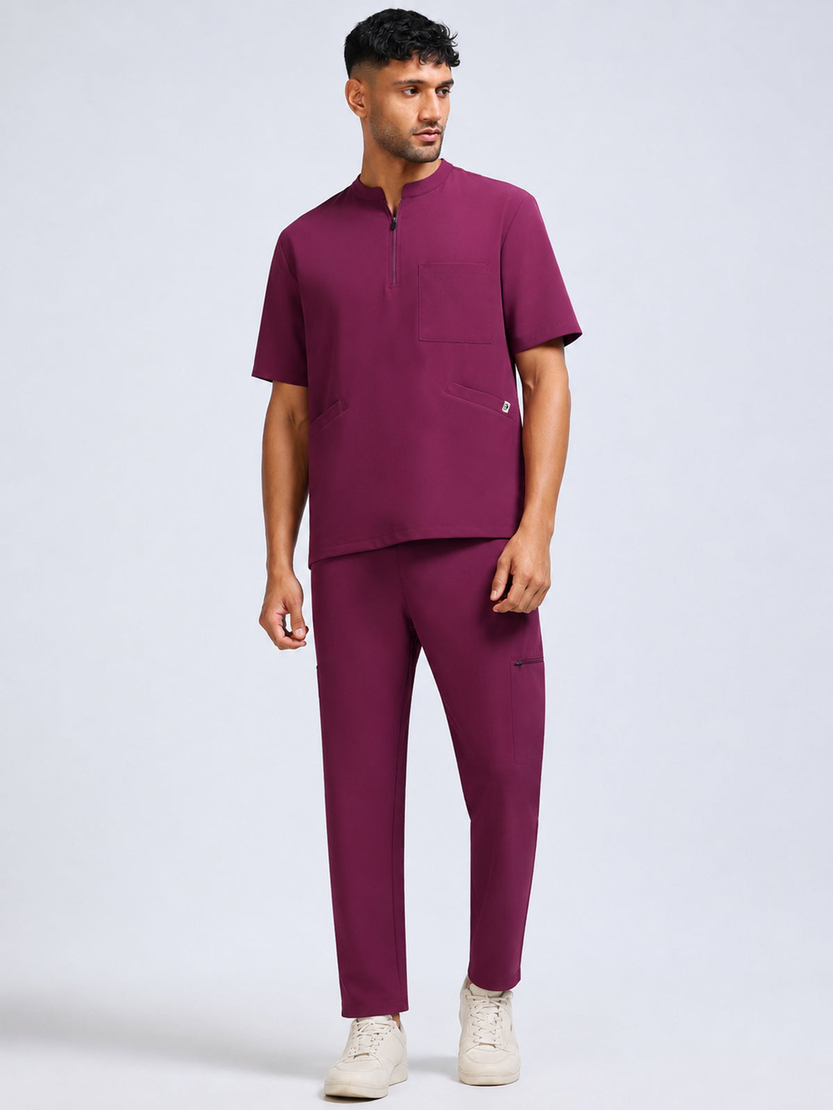 MedAir Men Black Half-Zip Collar Scrub Set - Front View