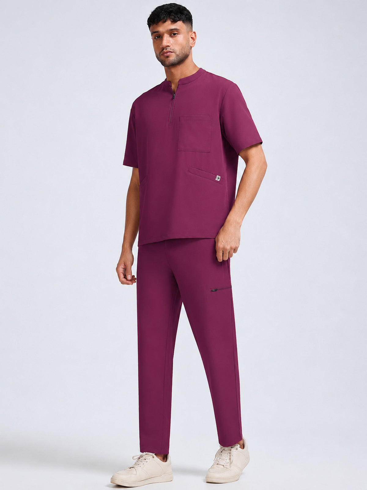 MedAir Men Black Half-Zip Collar Scrub Set - Side View