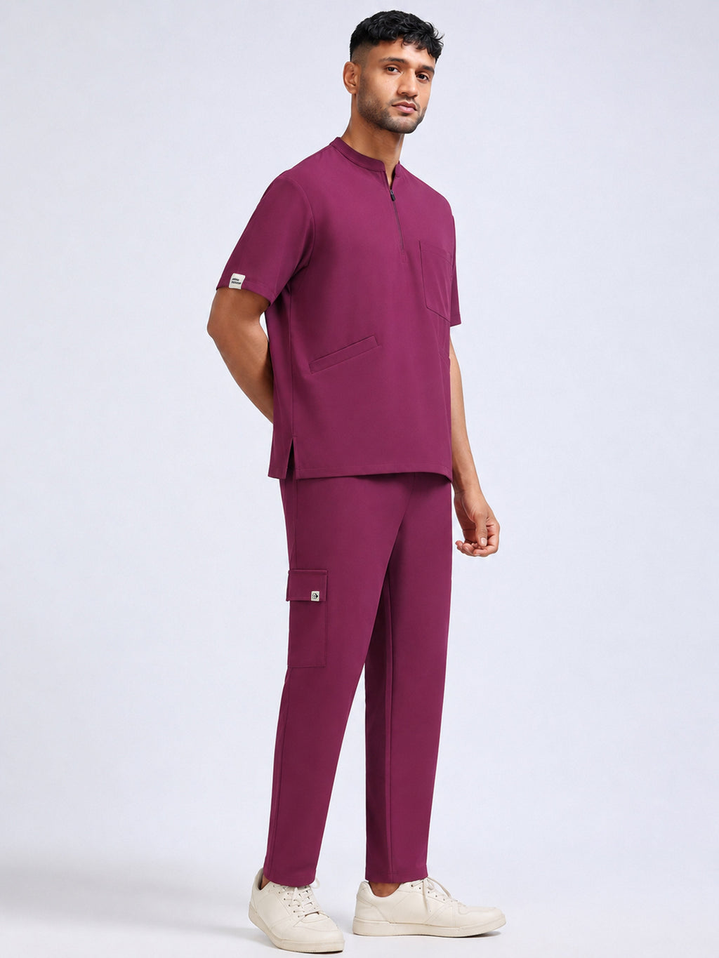 MedAir Men Black Half-Zip Collar Scrub Set - Zipper Pocket Detail