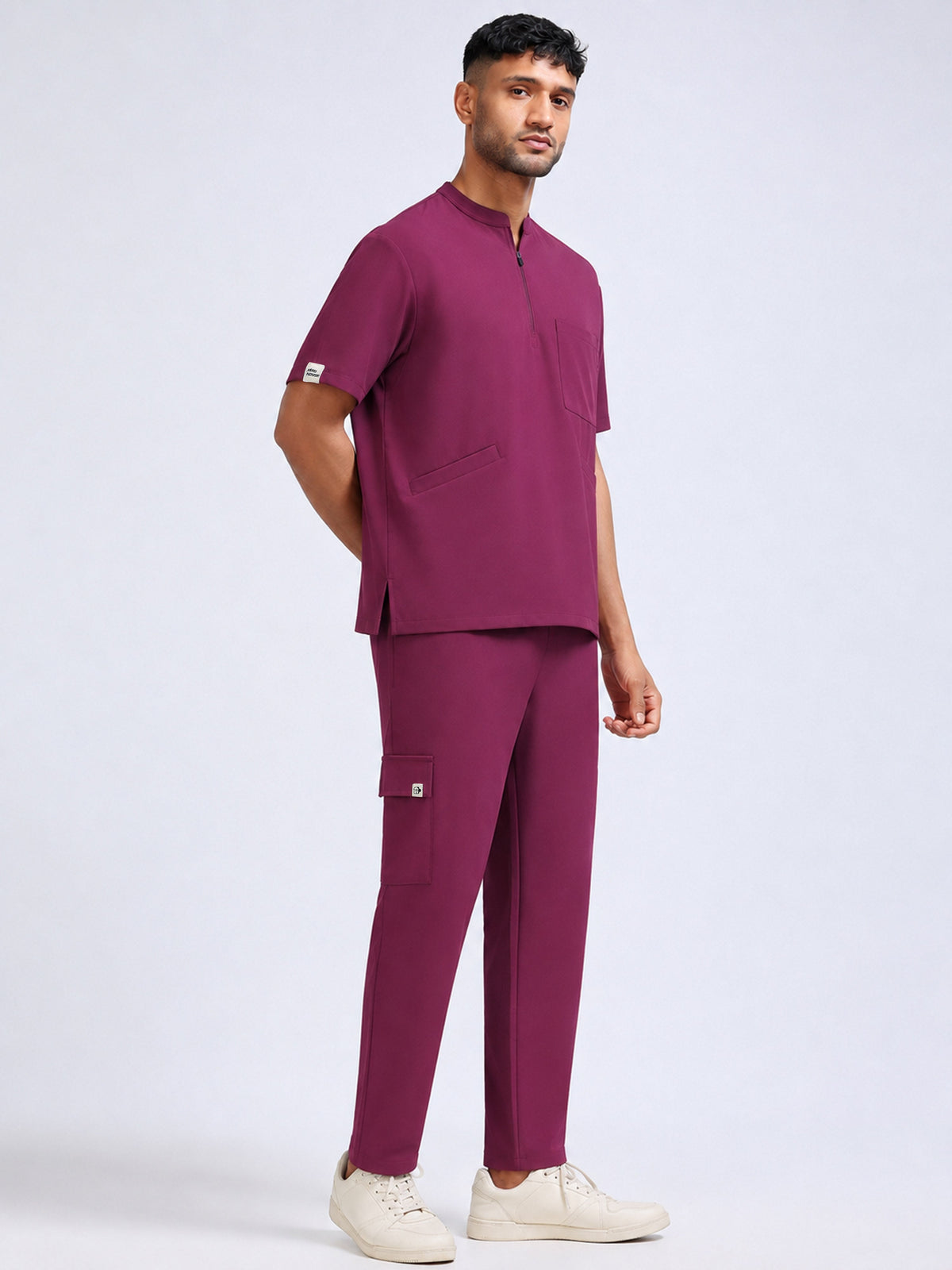 MedAir Men Black Half-Zip Collar Scrub Set - Zipper Pocket Detail