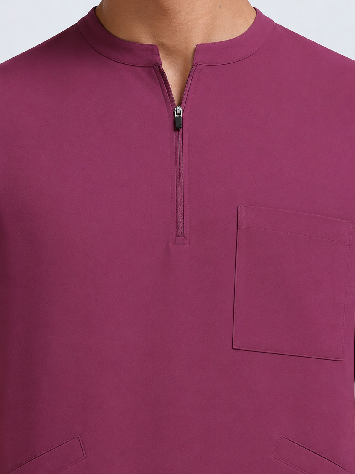 MedAir Men Black Half-Zip Collar Scrub Set - Collar Zip Detail