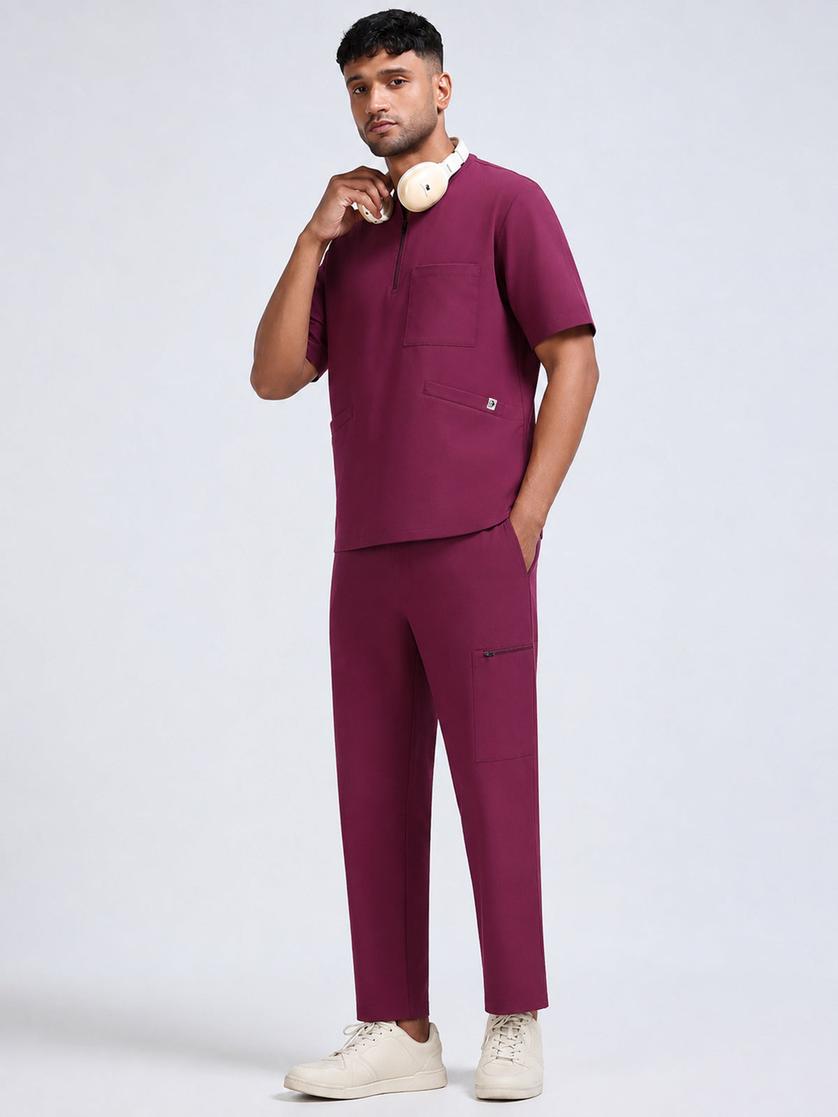 MedAir Men Black Half-Zip Collar Scrub Set - Additional View 2