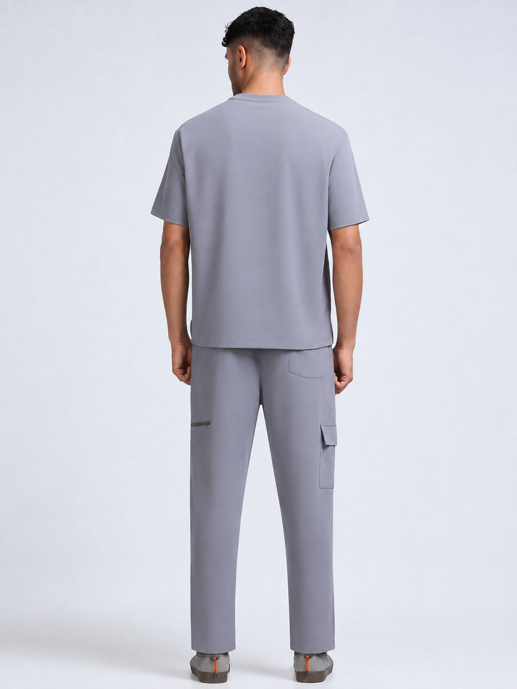 MedAir Men Grey Half-Zip Collar Scrub Set - MedAir Woven Label Detail