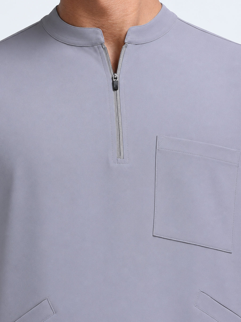 MedAir Men Grey Half-Zip Collar Scrub Set - Side Pocket Detail