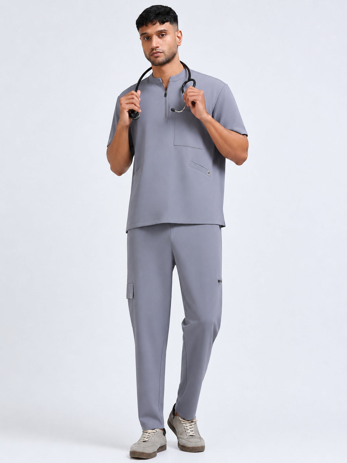 MedAir Men Grey Half-Zip Collar Scrub Set - Additional View
