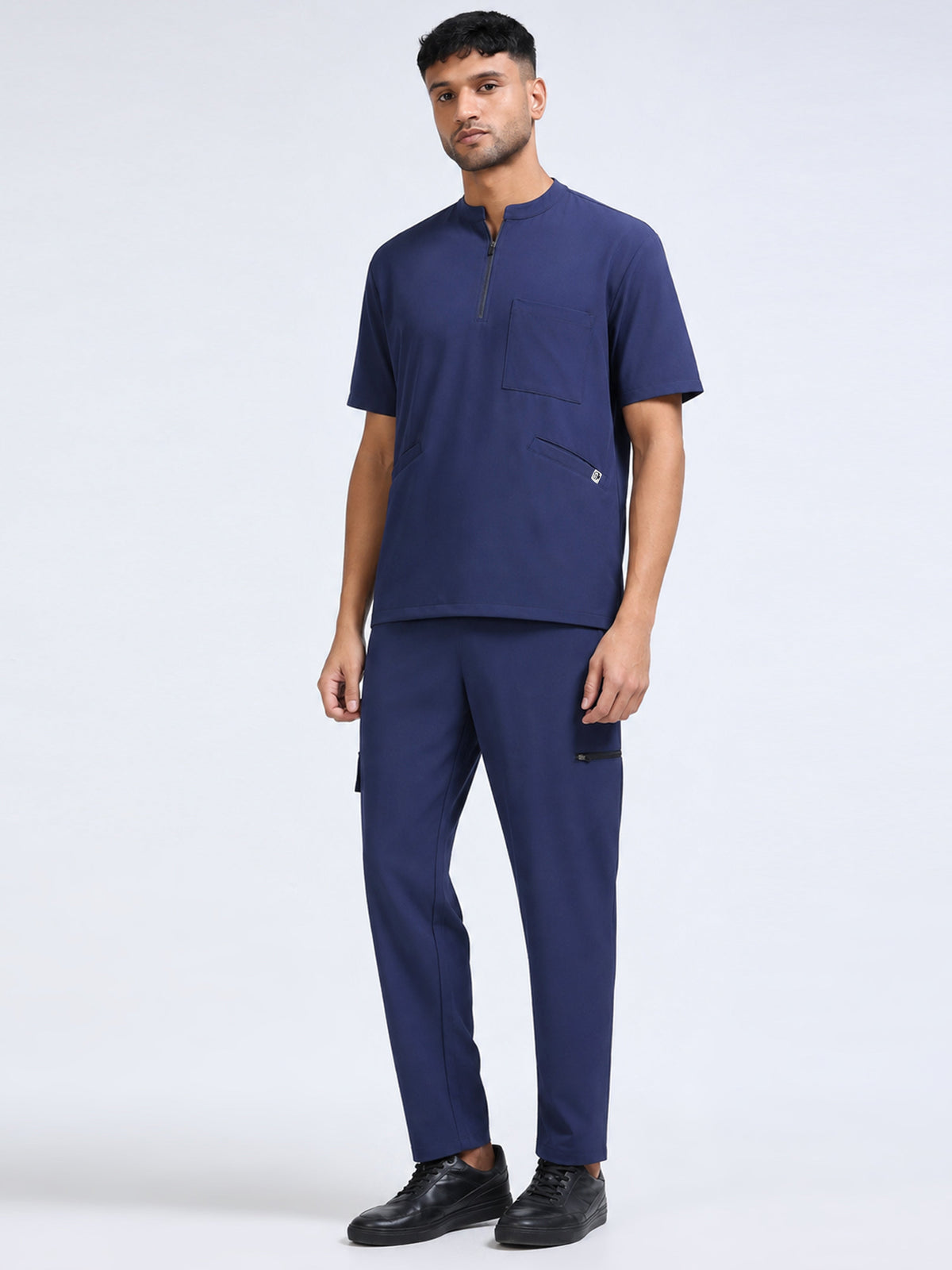 MedAir Men Navy Blue Half-Zip Collar Scrub Set - Back View
