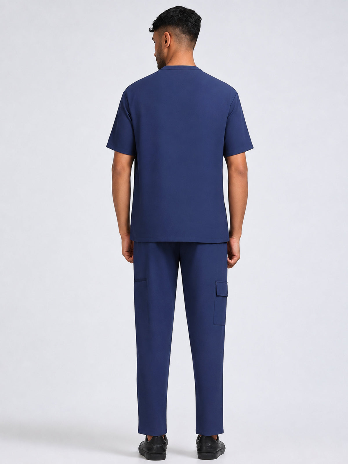 MedAir Men Navy Blue Half-Zip Collar Scrub Set - Side Pocket with MedAir Label