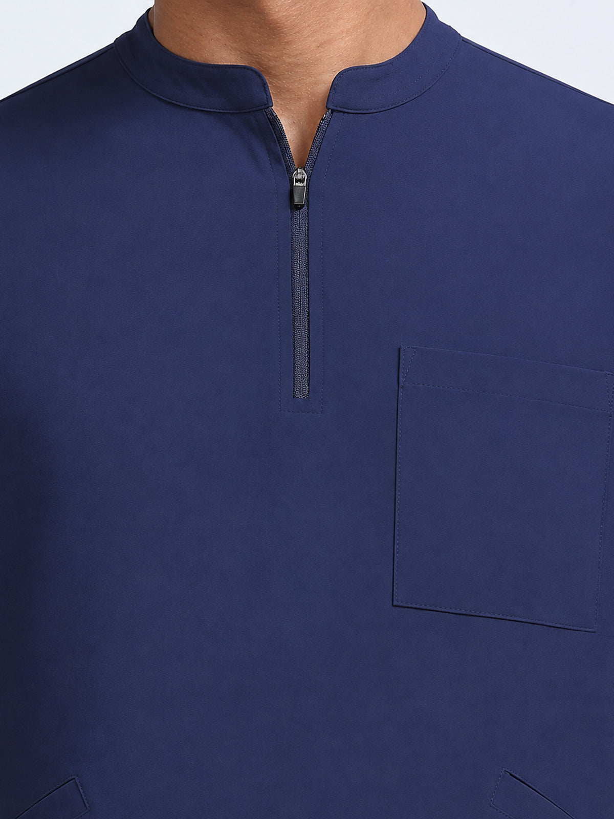 MedAir Men Navy Blue Half-Zip Collar Scrub Set - Zippered Thigh Pocket Detail