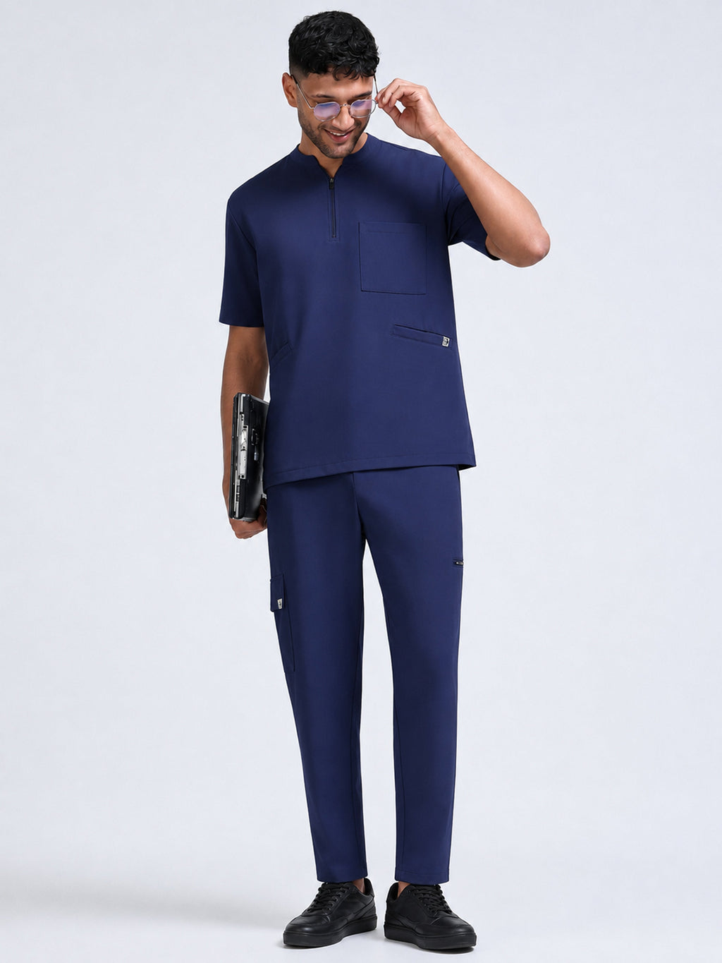 MedAir Men Navy Blue Half-Zip Collar Scrub Set - Additional View 2